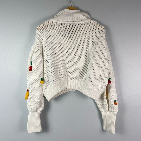 Farm Rio Off-White Crochet 3D Fruit Polo Knit Sweater Top - Picture 5 of 10